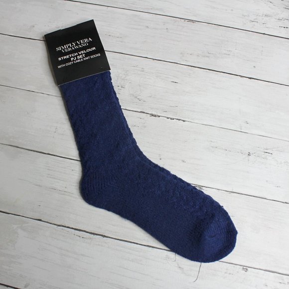 Vera Wang Womens Plush Fuzzy Cozy Socks One Size Navy Blue - Picture 2 of 3